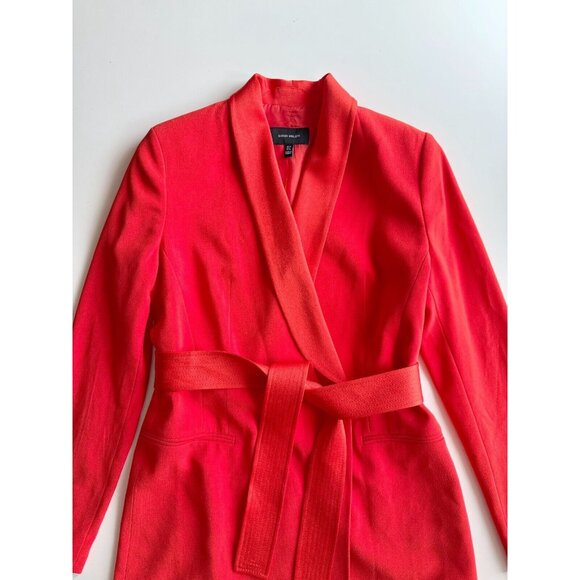 KAREN MILLEN Tomato Red Crepe Satin Tailored Tuxedo Wrap Mini Dress, Size 6 - Picture 5 of 15